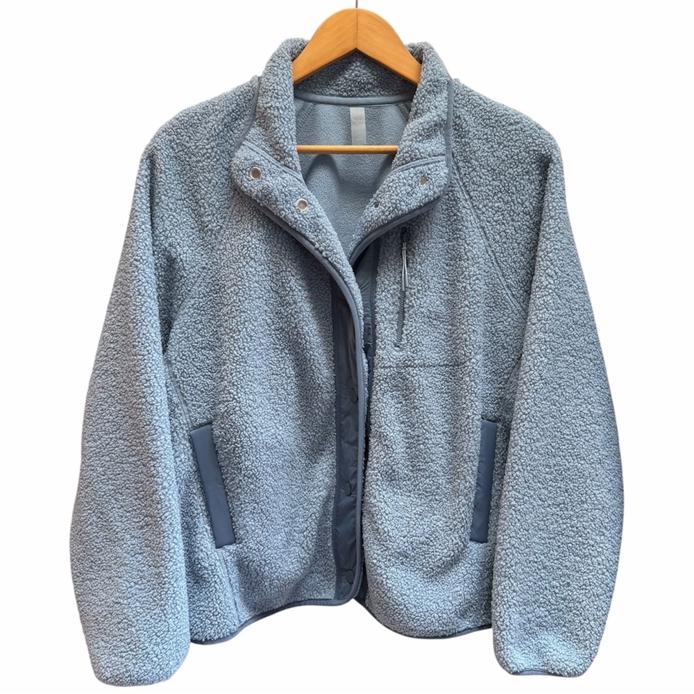 Light Blue Sherpa Fleece Jacket - Women